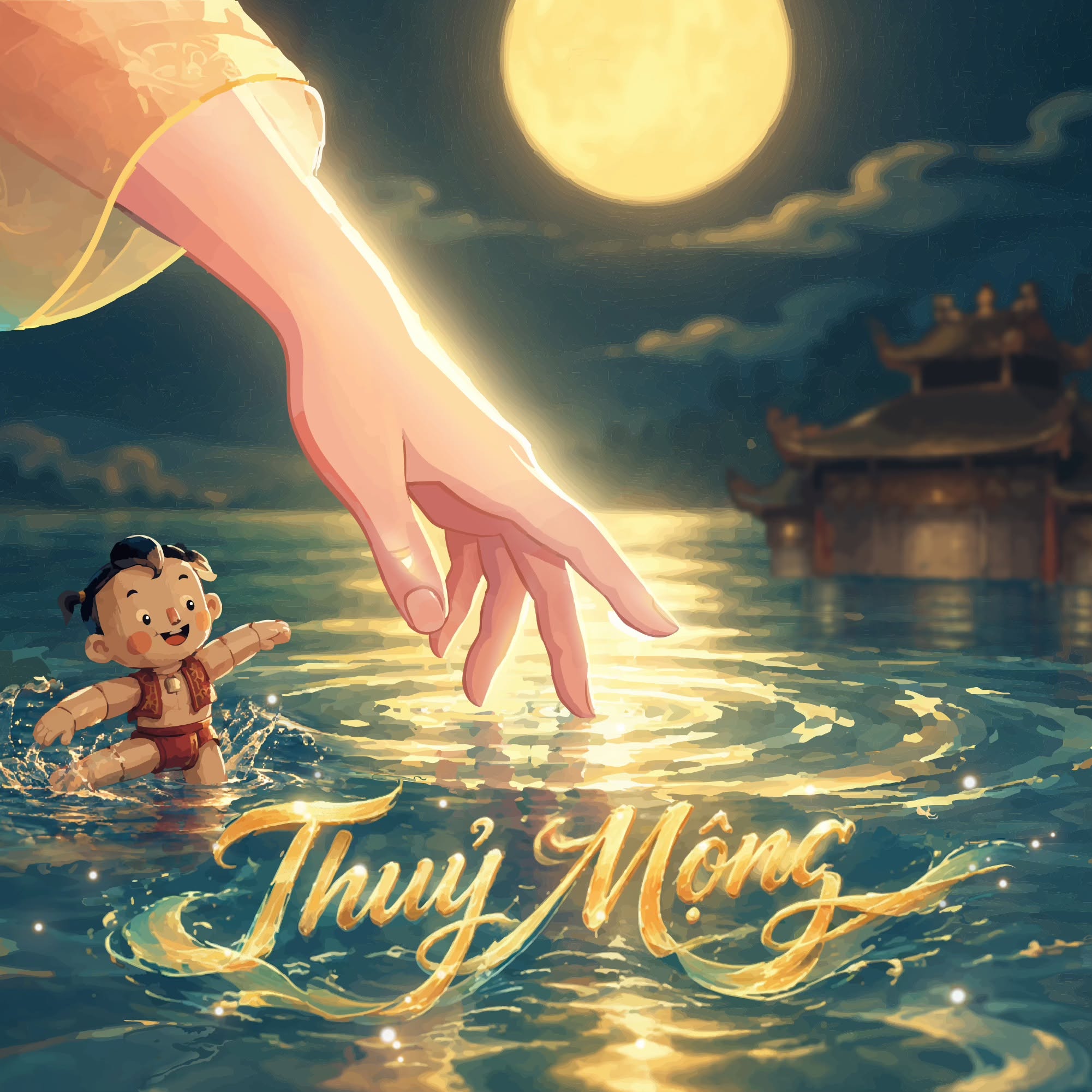 Sân khấu múa rối nước dưới ánh trăng